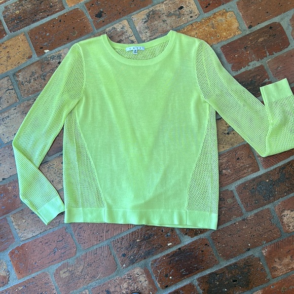CAbi Split Back Mesh Knit Sleeve Crew Neck Lemon/Lime Sweater szS - Picture 12 of 14